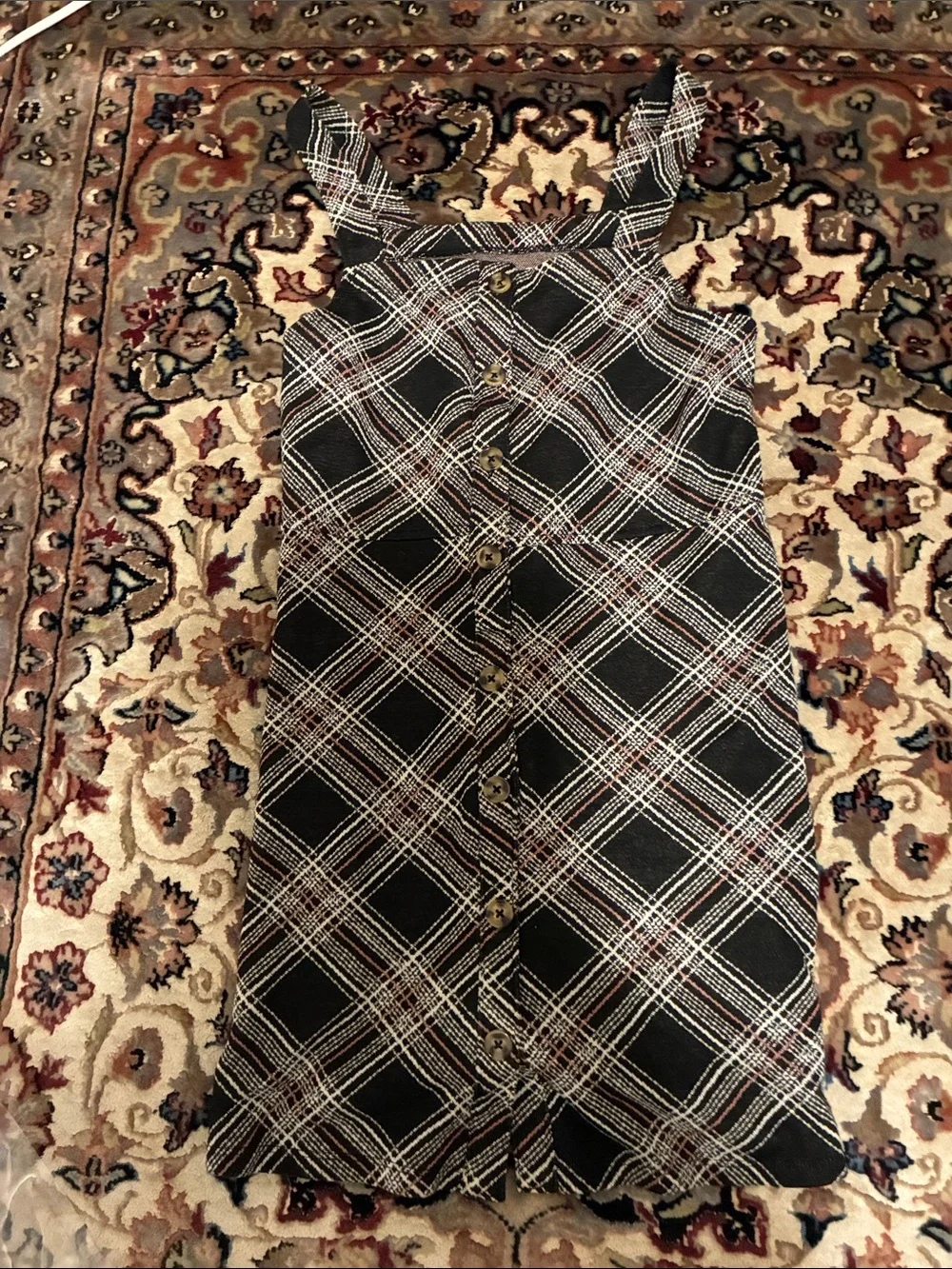 Sleeveless Plaid Button-Front Dress in Black and White kids large